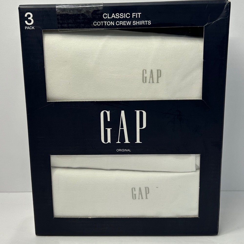 Gap Mens 3 Pack Classic Fit Cotton Crew Neck Shirts White Small New